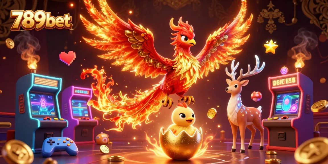 Đặt cược thú vị tại 789bet với hình ảnh phượng hoàng và kỳ lân trong một thế giới casino sôi động