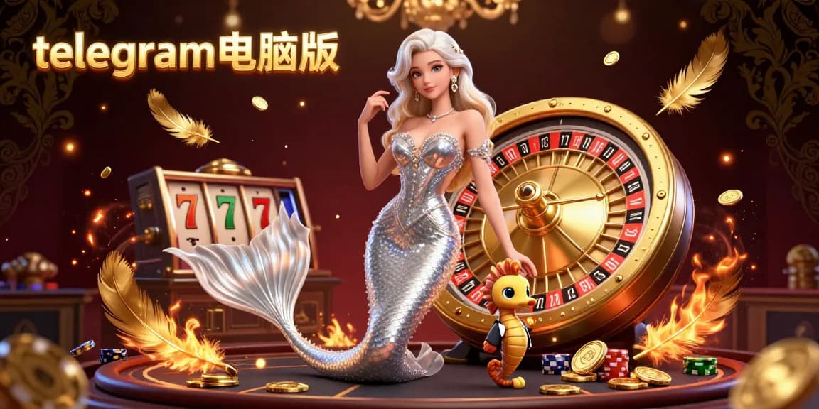与telegram电脑版在赌场互动，迷人的女人和海马在金色硬币和生动氛围中转动轮盘。