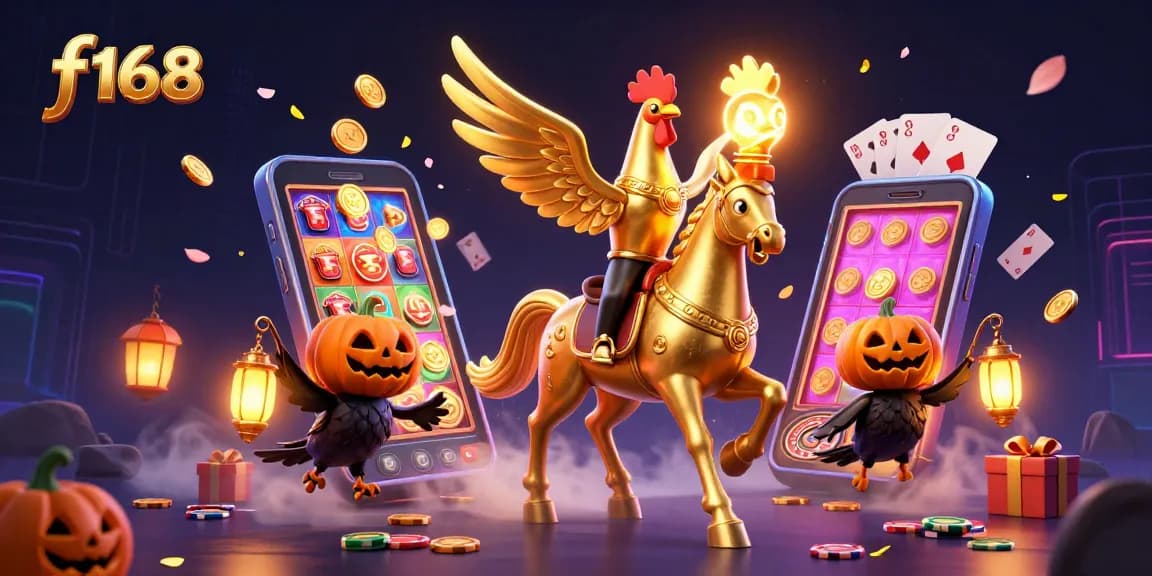 Spin and win at f168 with the golden rooster in a mystical casino scene.