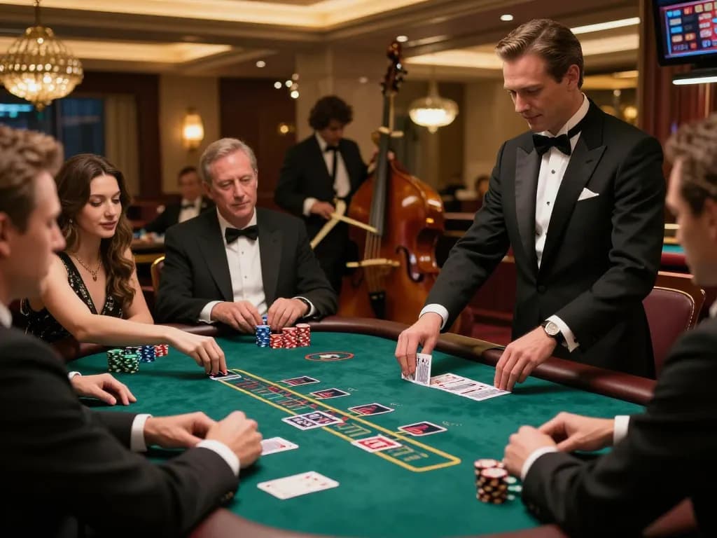 Players enjoying a game of blackjack at a glamorous casino, showcasing the excitement of XX 88.