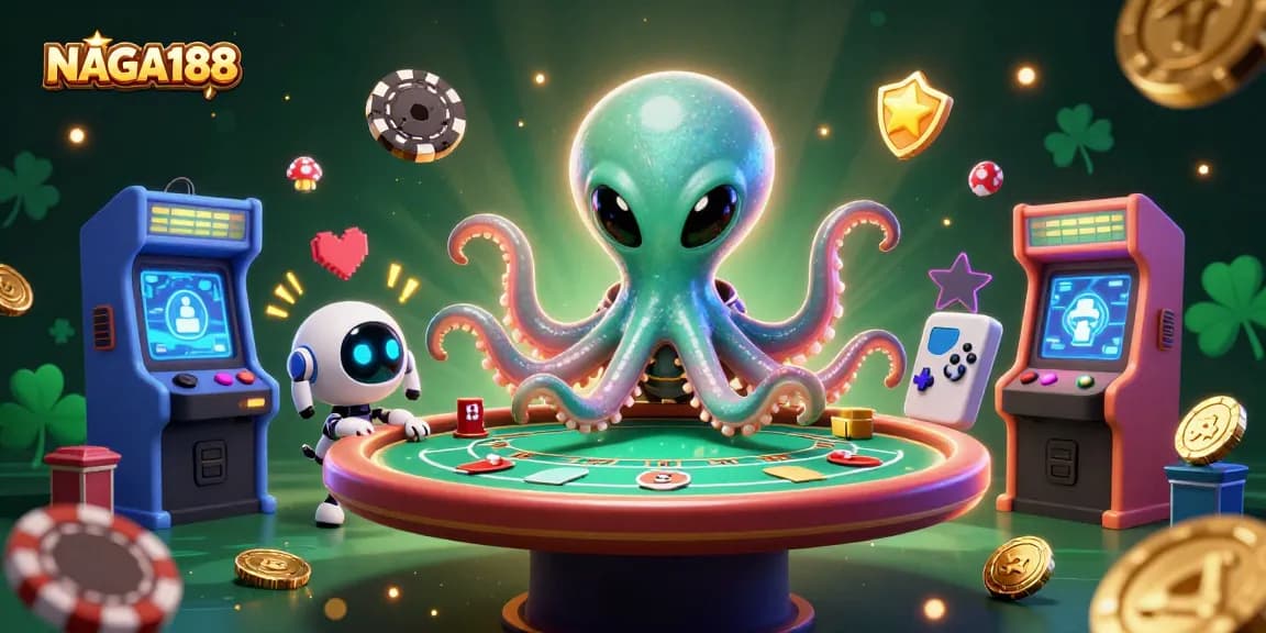 NAGA188 mengoperasikan meja poker holografis cerah dengan karakter alien serta banyak elemen permainan yang menarik.