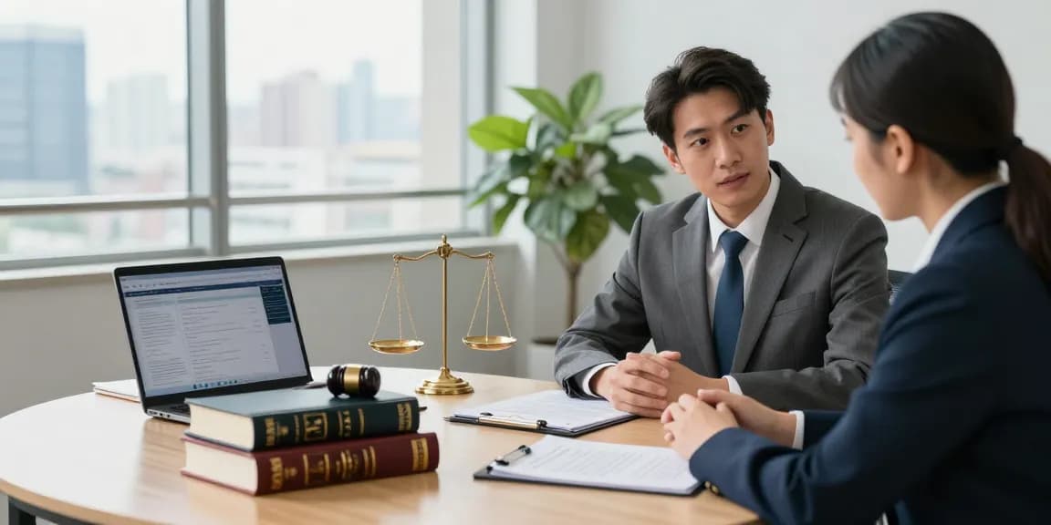 Criminal lawyer consultation in a modern office discussing legal strategies at bing