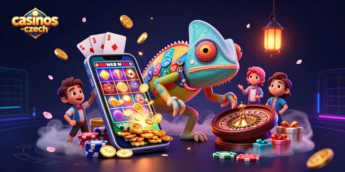 Vizuální prezentace chameleona vlastníka kasina a dynamických herních prvků na casinos-czech