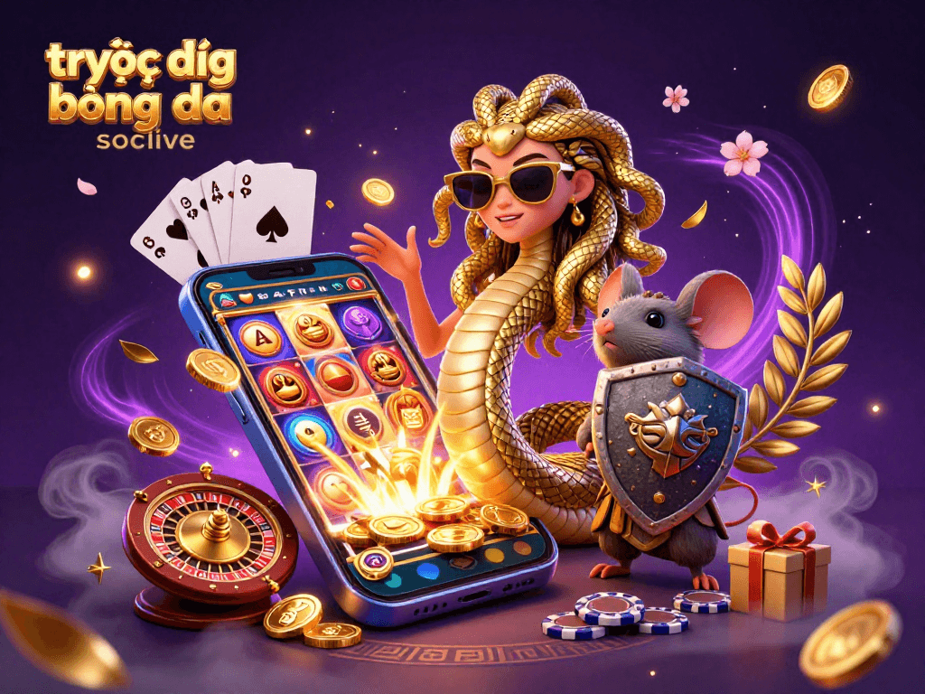 Experience the excitement of trực tiếp bóng đá socolive with Medusa, a warrior mouse, and vibrant casino elements.