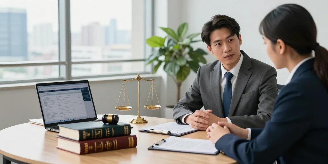 Criminal lawyer consultation in a modern office discussing legal strategies at bing