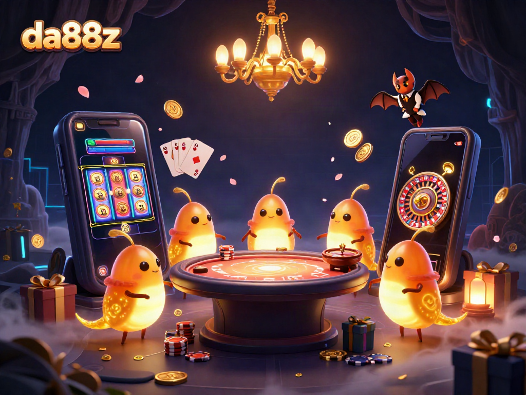 Join the fun at da88z with glowworms lighting a vibrant casino scene filled with colorful games.