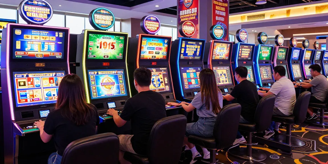 Engaging online gaming experience at https://red88.limited/ with diverse players and colorful slot machines.