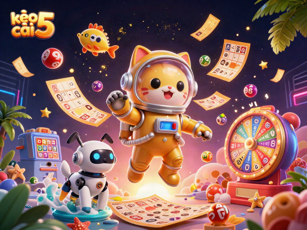 Experience excitement with kèo nhà cái 5's vibrant gaming universe, featuring colorful lottery elements and dynamic characters.