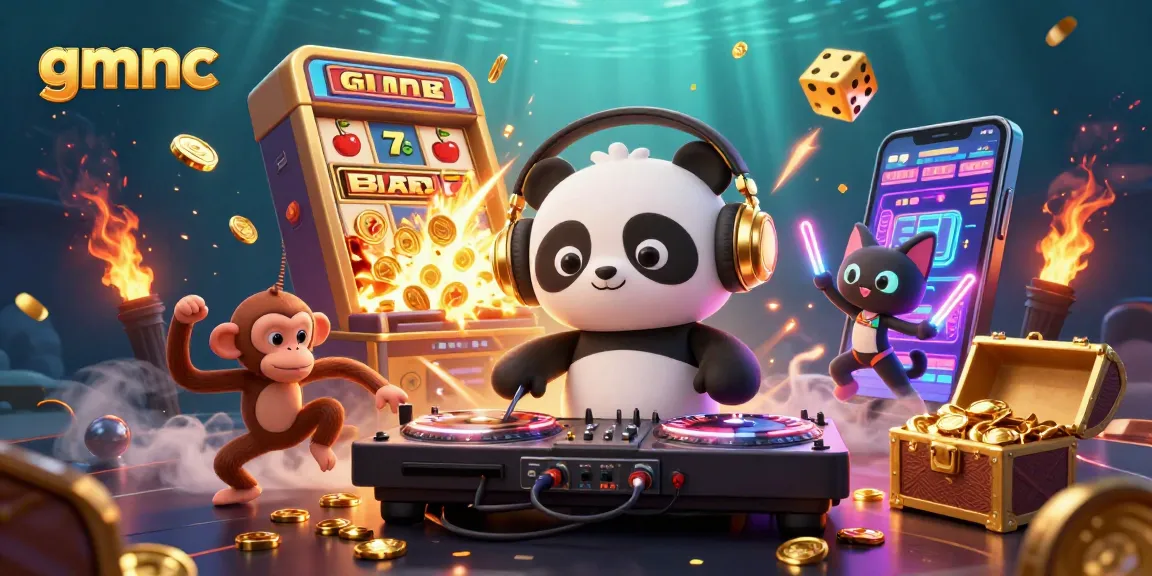 The GMNC platform enhances gaming strategies, showcasing a vibrant casino scene featuring a DJ panda and dynamic characters.