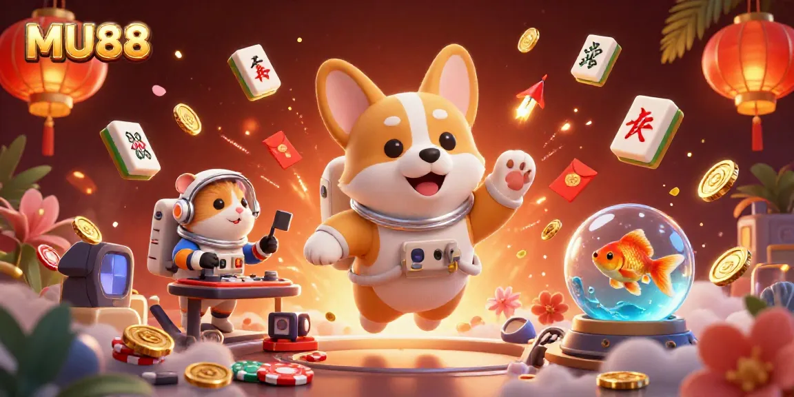 MU88 casino astronauts enjoy a dynamic floating gaming experience with poker chips and golden coins