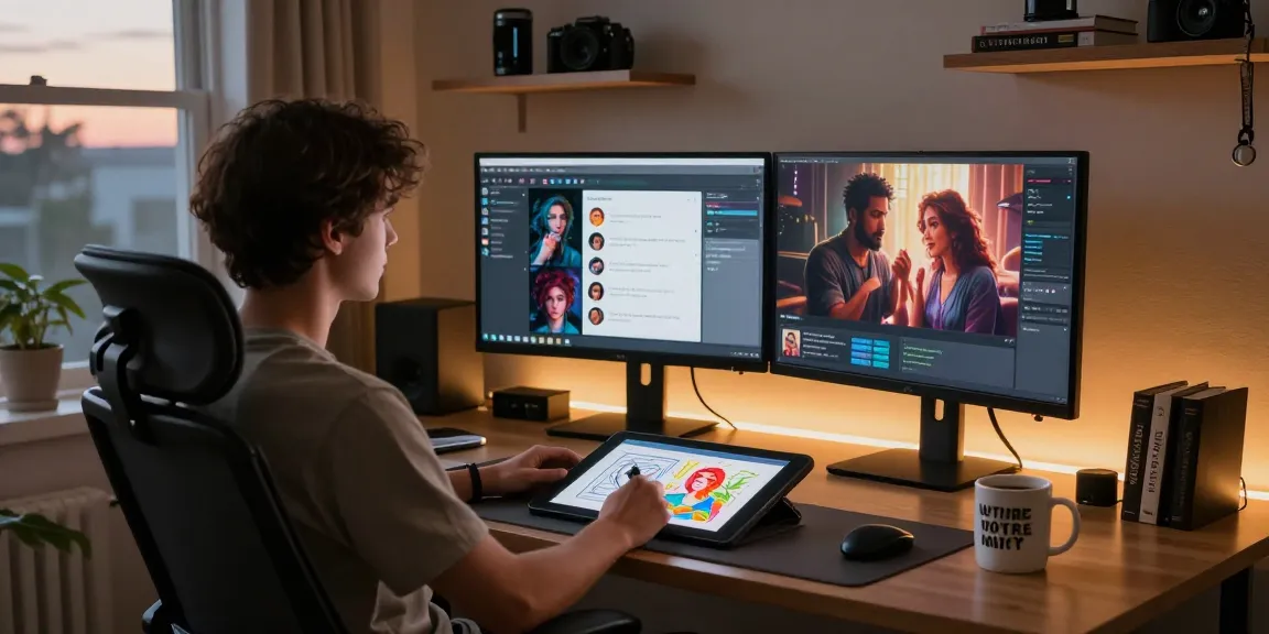 Engaging chat scene with ai nsfw character interactions in a futuristic home office.