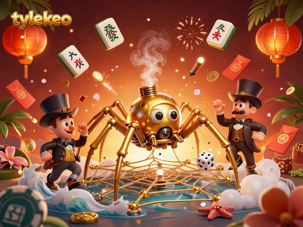 Experience thrilling gameplay with tylekeo's vibrant 3D casino illustration featuring steampunk elements and lively game motifs.