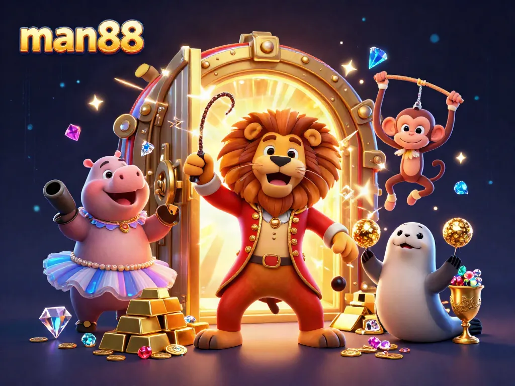 Experience thrilling gameplay at man88 with vibrant casino characters and sparkling treasures.