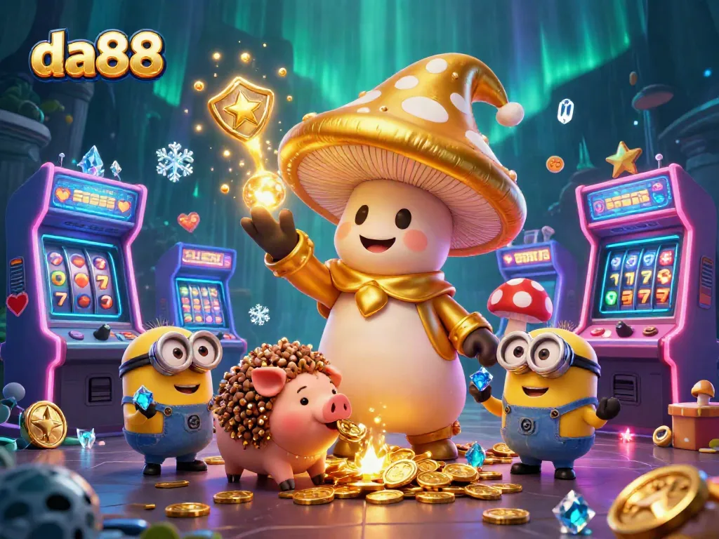Experience winning magic with DA88's enchanting characters amidst vibrant casino elements
