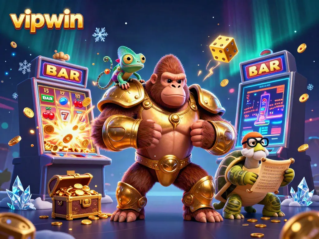 Experience thrilling jackpots and adventure with vipwin, featuring animated characters in a vibrant casino scene.
