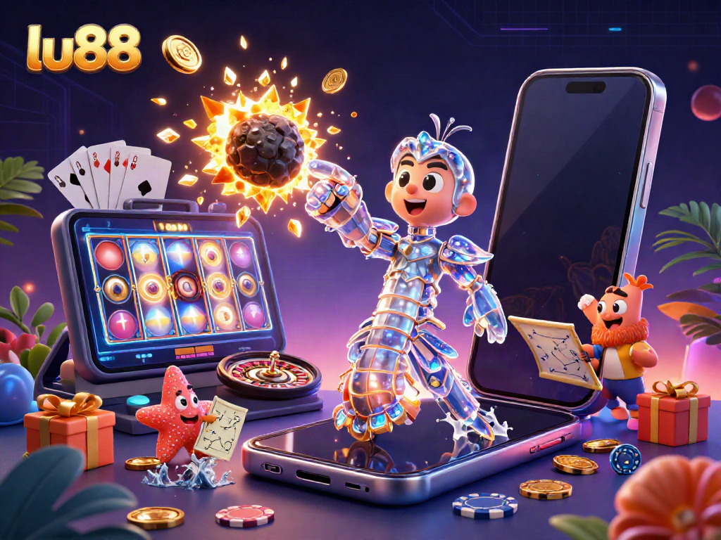 Engage with lu88's vibrant galactic gaming universe, showcasing dynamic slot game elements and rich graphics.