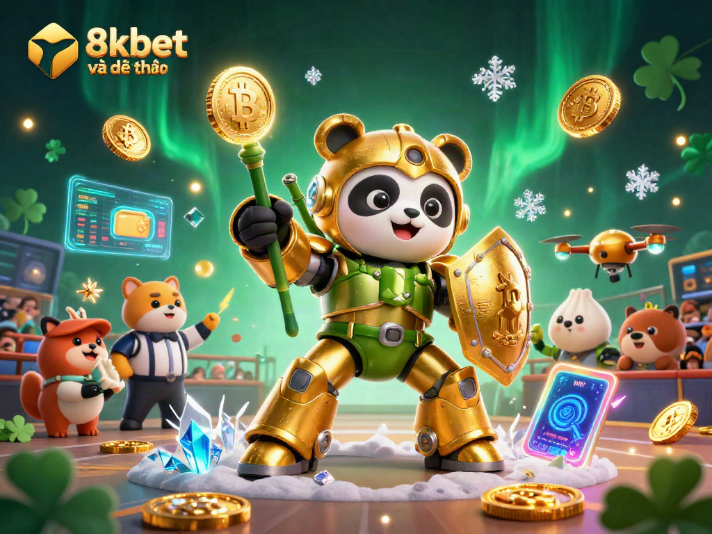 Engage in thrilling gameplay at tại 8xbet về điện thoại with a dynamic 3D illustration of crypto casino action.