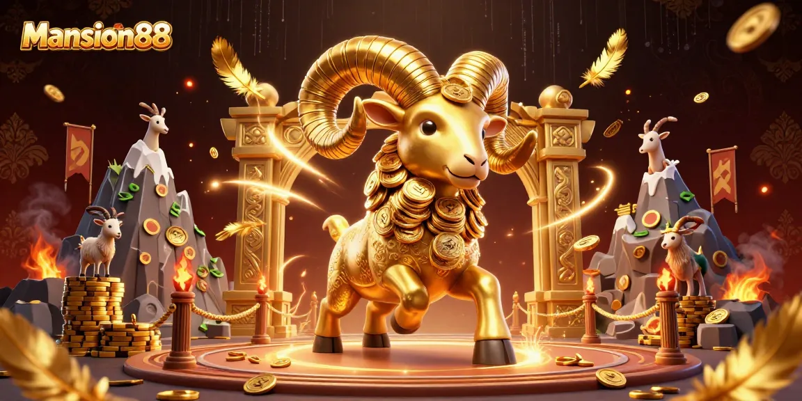 Mansion88 players enjoying an exhilarating online casino experience with golden ram and betting tokens.