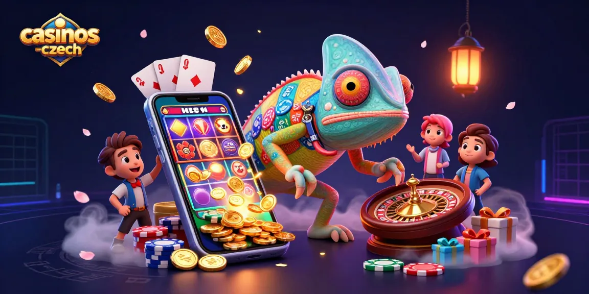 Vizuální prezentace chameleona vlastníka kasina a dynamických herních prvků na casinos-czech