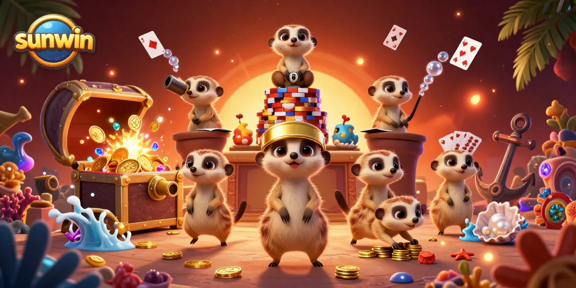 Experience sunwin casino thrills with meerkats managing a vibrant gaming operation.