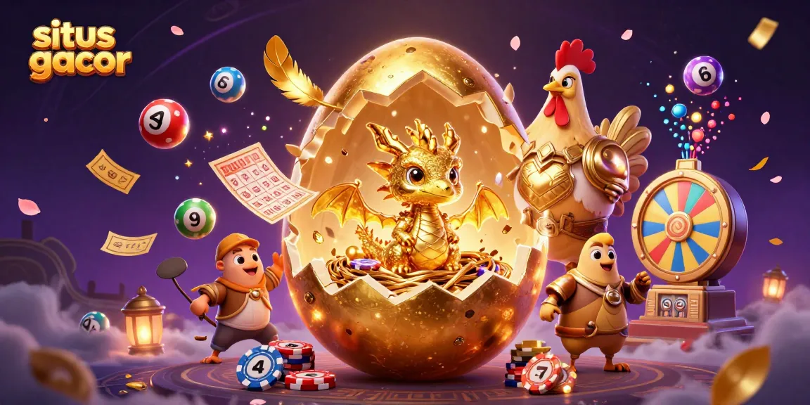 Situs gacor showcases a golden dragon and poker chips amidst vibrant lottery elements, ensuring thrilling gameplay.